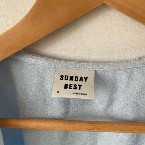 Aritzia Sunday Best Ruffle Wrap Dress Light Blue Size Small - Picture 5 of 6